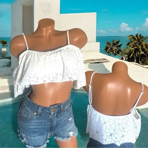 Design Lab Swimwear l Cute White bikini, Bathing Suit Top l Built in bra l L - Picture 1 of 10